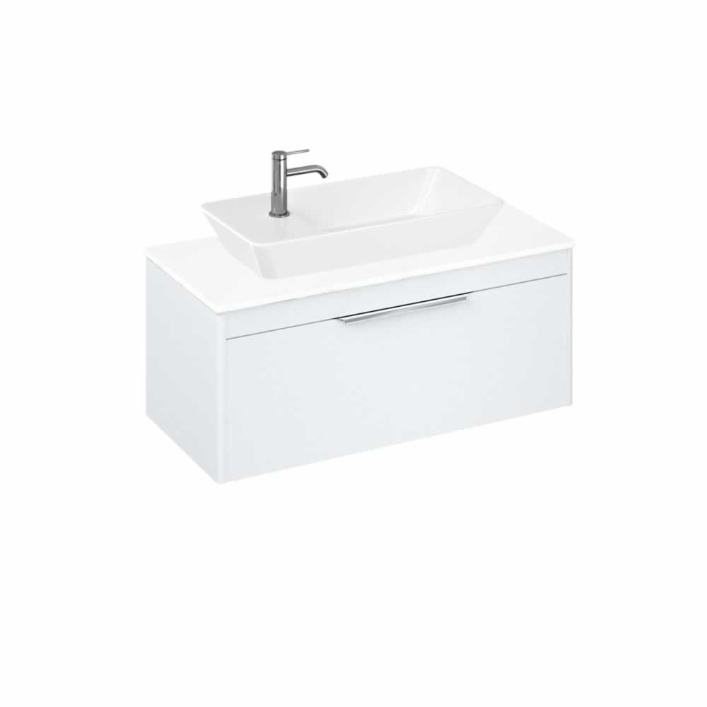 Shoreditch 100cm single drawer Matt White with White Worktop and Yacht Countertop Basin